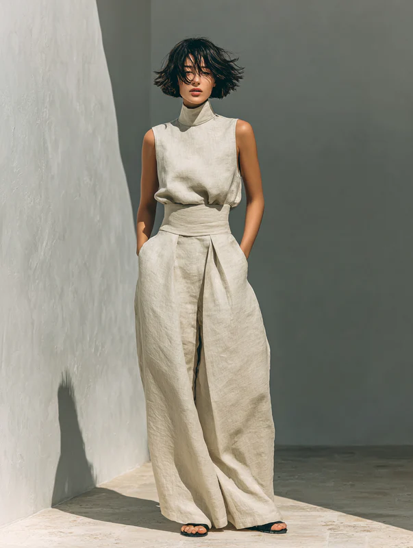 Evanna High-Neck Cotton Trouser Set