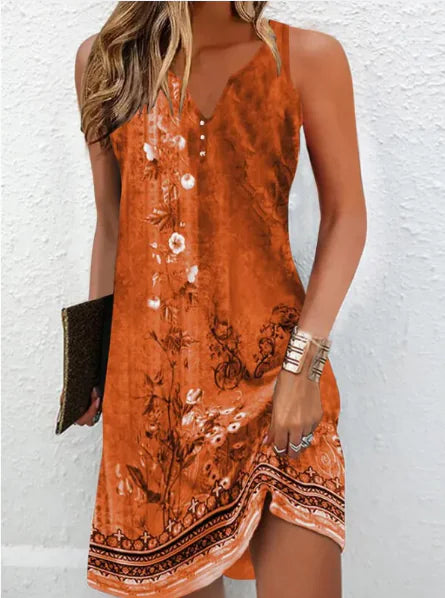 PAULINA™ BOHEMIAN PRINTED V-NECK DRESS