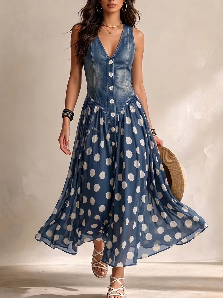 Soraya Denim &amp; Chiffon Midi Dress
