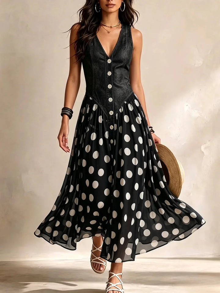 Soraya Denim &amp; Chiffon Midi Dress