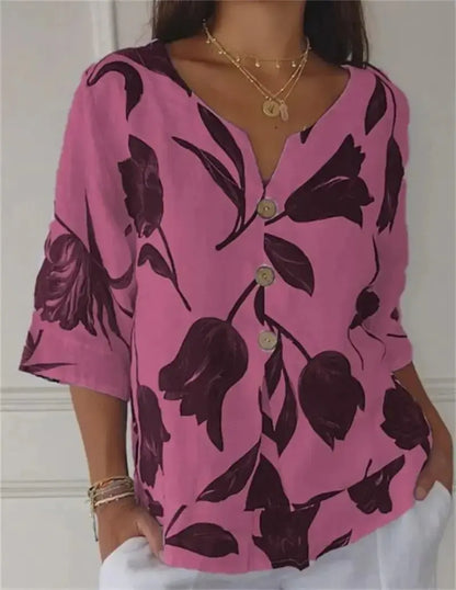 KAMILA™ PRINTED V-NECK FLORAL TUNIC TOP