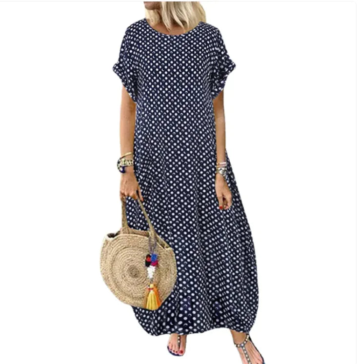 AKIRA™ RETRO POLKA DOT BREEZE LONG DRESS