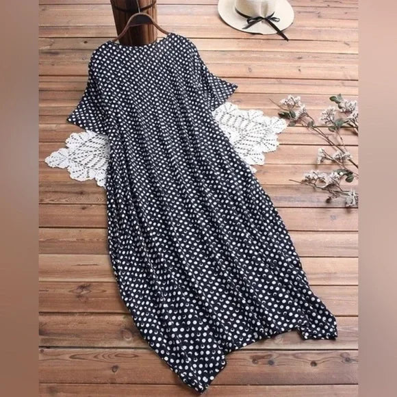 AKIRA™ RETRO POLKA DOT BREEZE LONG DRESS