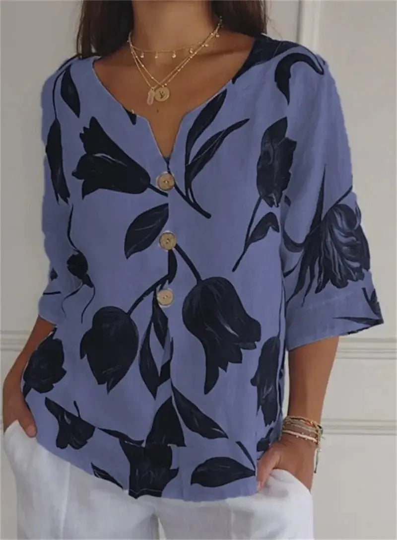 KAMILA™ PRINTED V-NECK FLORAL TUNIC TOP