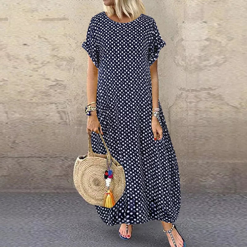 AKIRA™ RETRO POLKA DOT BREEZE LONG DRESS