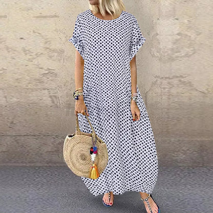 AKIRA™ RETRO POLKA DOT BREEZE LONG DRESS