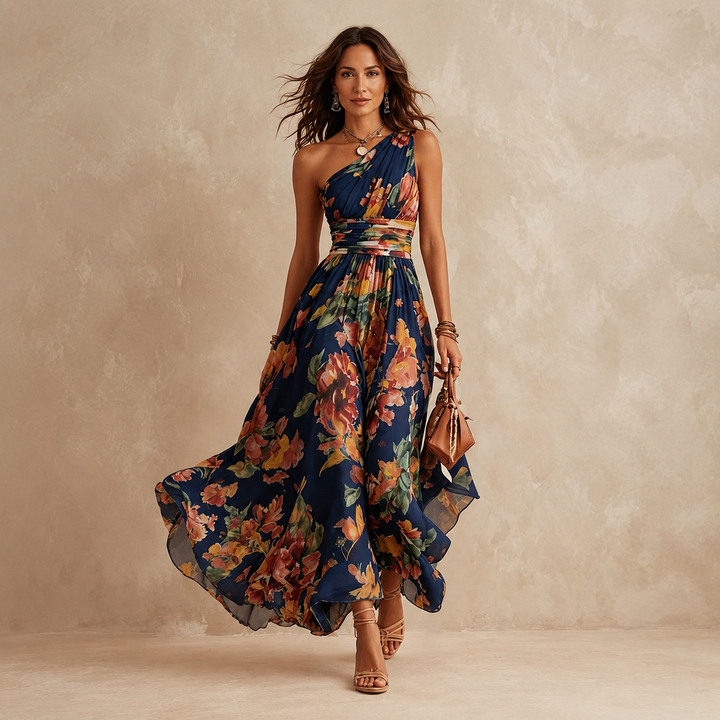 Liora One-Shoulder Chiffon Maxi Dress