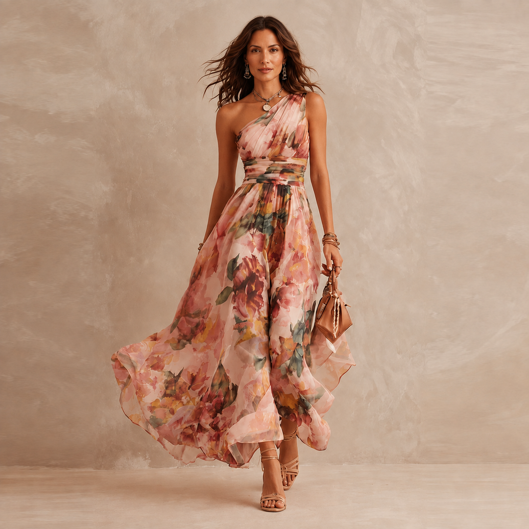 Liora One-Shoulder Chiffon Maxi Dress